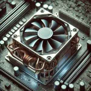 Gaming console GPU with cooling fan and heatsink.