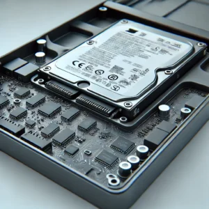 Internal view of a console hard drive or SSD.