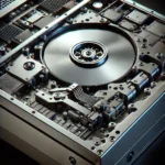 Photorealistic image of an Xbox Series X disc drive making noise repair, showcasing the disc slot, internal components, and drive mechanism with realistic lighting and textures.