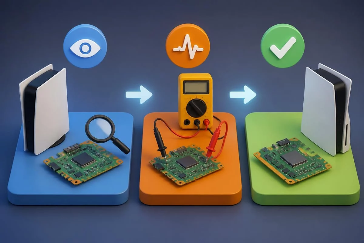 PS5 motherboard diagnostic workflow